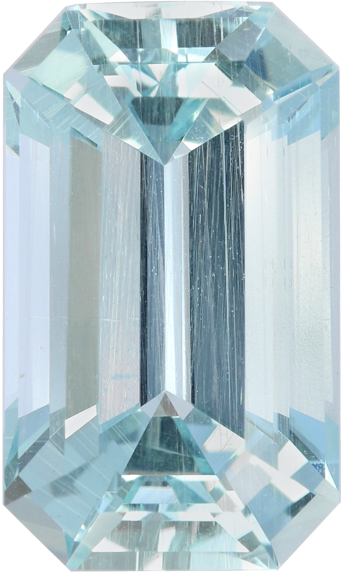Rectangular cut aquamarine, 12.95 by 7.74 mm, shown at actual size