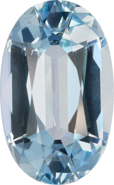 Oval cut aquamarine, 14.02 by 8.66 mm, shown at actual size