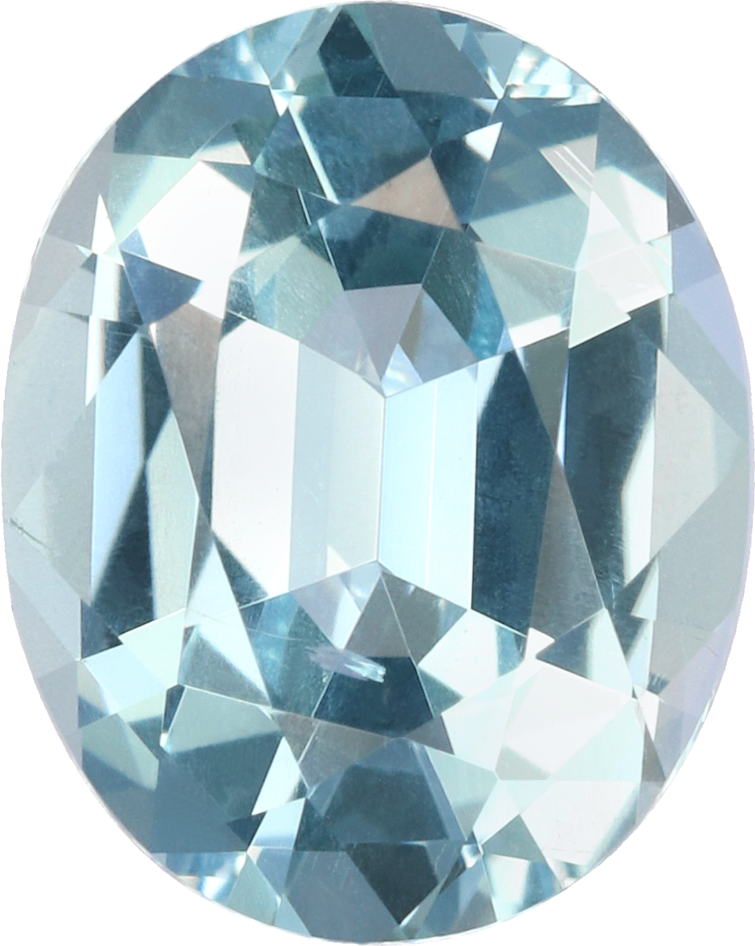 Oval cut aquamarine, 10.05 by 8.08 mm, shown at actual size