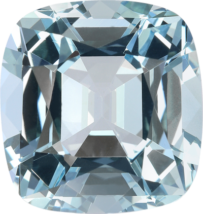 Cushion cut aquamarine, 12.83 by 12.08 mm, shown at actual size