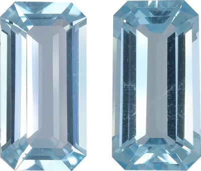 Rectangular cut aquamarine, 13.67 by 7.02 mm, shown at actual size