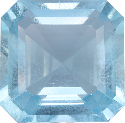 Square cut aquamarine, 16.6 by 16.53 mm, shown at actual size