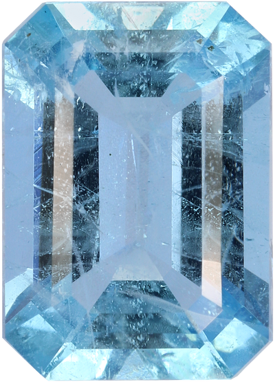 Rectangular cut aquamarine, 9.58 by 6.85 mm, shown at actual size