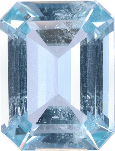Rectangular cut aquamarine, 13.44 by 10.3 mm, shown at actual size