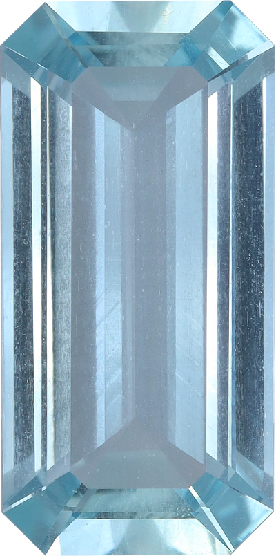 Rectangular cut aquamarine, 17.42 by 8.61 mm, shown at actual size