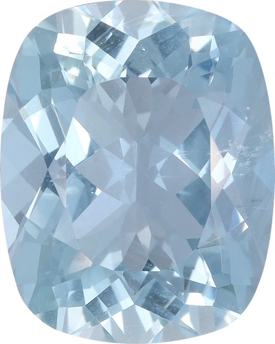Cushion cut aquamarine, 13.95 by 11.17 mm, shown at actual size