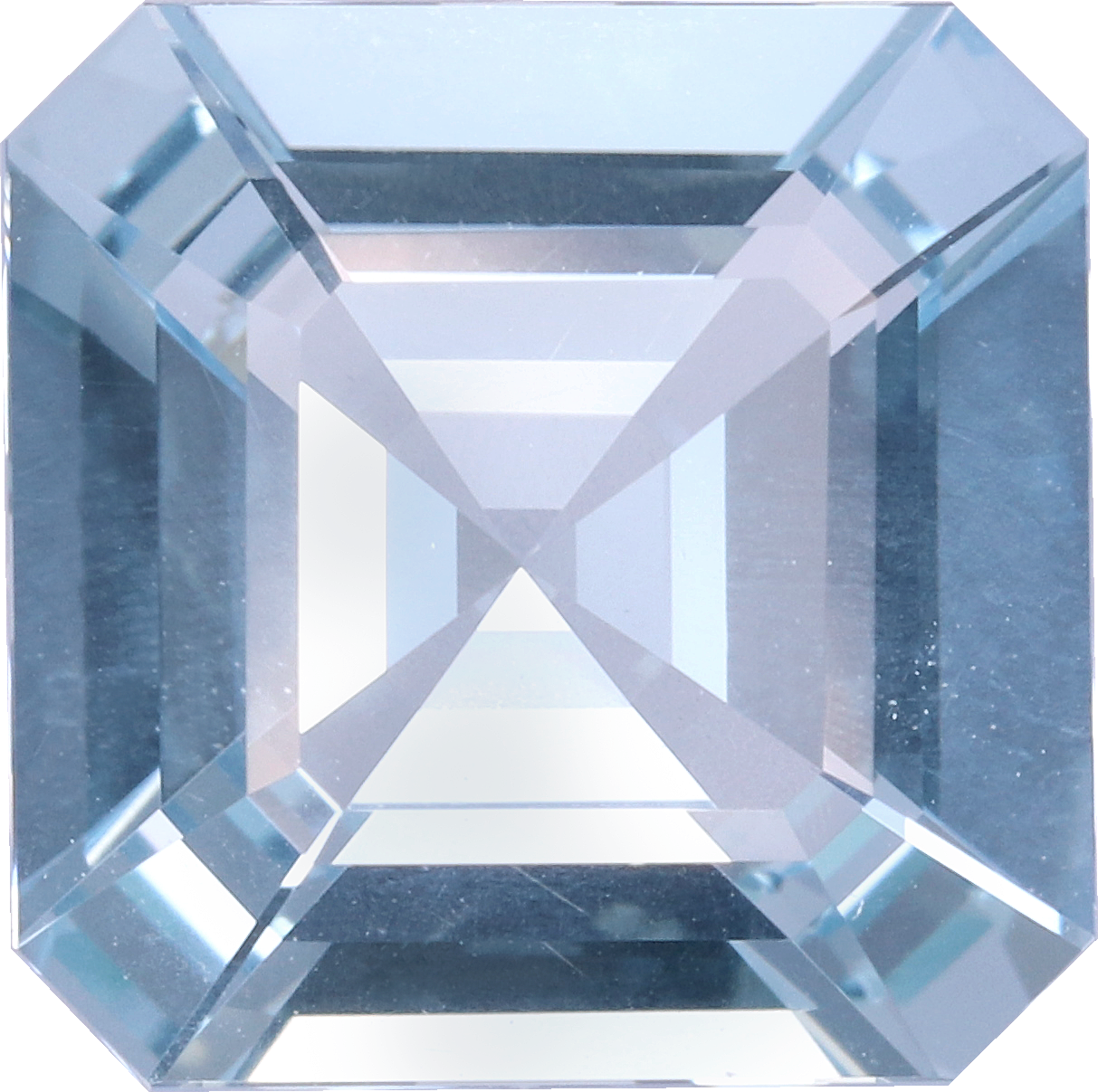 Square cut aquamarine, 9.83 by 9.8 mm, shown at actual size