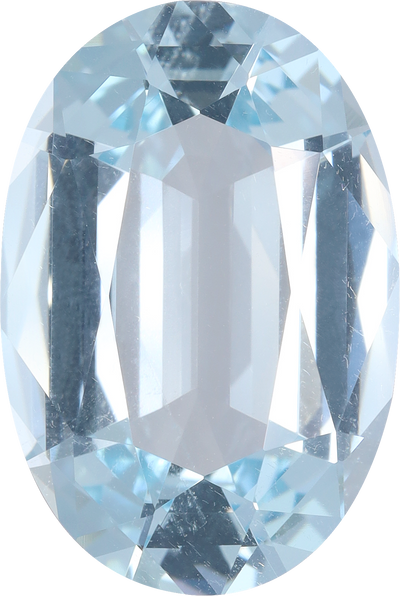 Oval cut aquamarine, 18.15 by 12.21 mm, shown at actual size