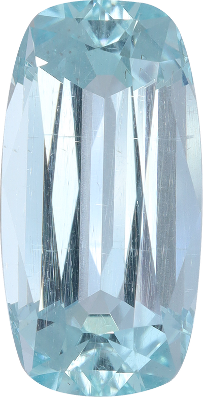 Cushion cut aquamarine, 17.37 by 8.82 mm, shown at actual size