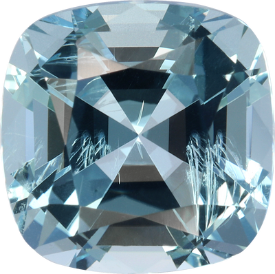 Cushion cut aquamarine, 9.17 by 9.15 mm, shown at actual size