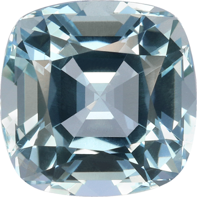 Cushion cut aquamarine, 8.74 by 8.71 mm, shown at actual size