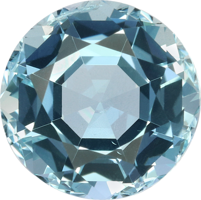 Round cut aquamarine, 7.86 by 7.83 mm, shown at actual size
