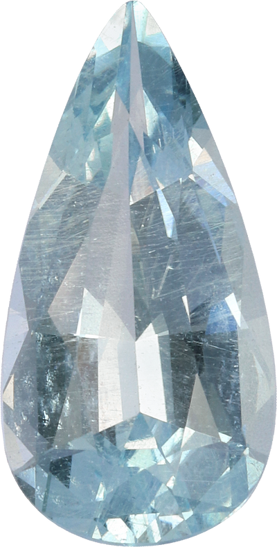 Pear cut aquamarine, 15.13 by 7.62 mm, shown at actual size
