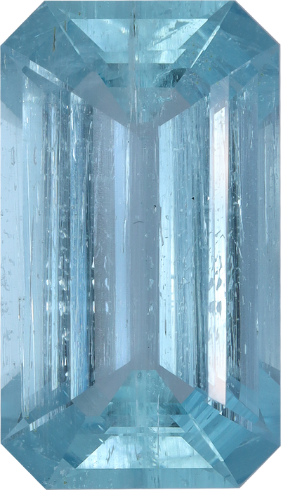 Rectangular cut aquamarine, 16.63 by 9.55 mm, shown at actual size