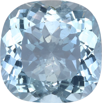 Cushion cut aquamarine, 12.18 by 12.15 mm, shown at actual size