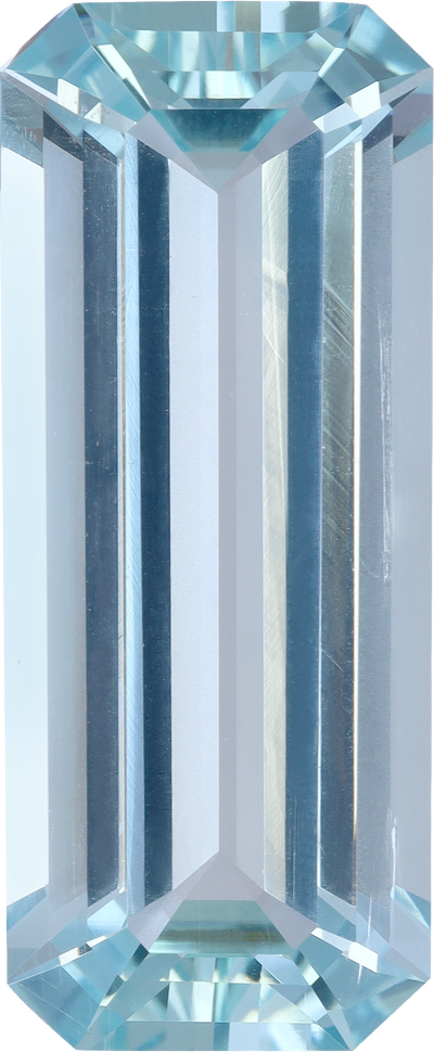 Rectangular cut aquamarine, 34.45 by 14.19 mm, shown at actual size