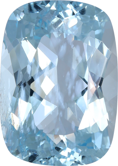Cushion cut aquamarine, 18.1 by 12.91 mm, shown at actual size