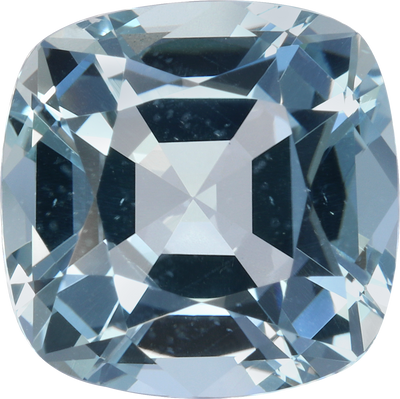 Cushion cut aquamarine, 10.22 by 10.21 mm, shown at actual size