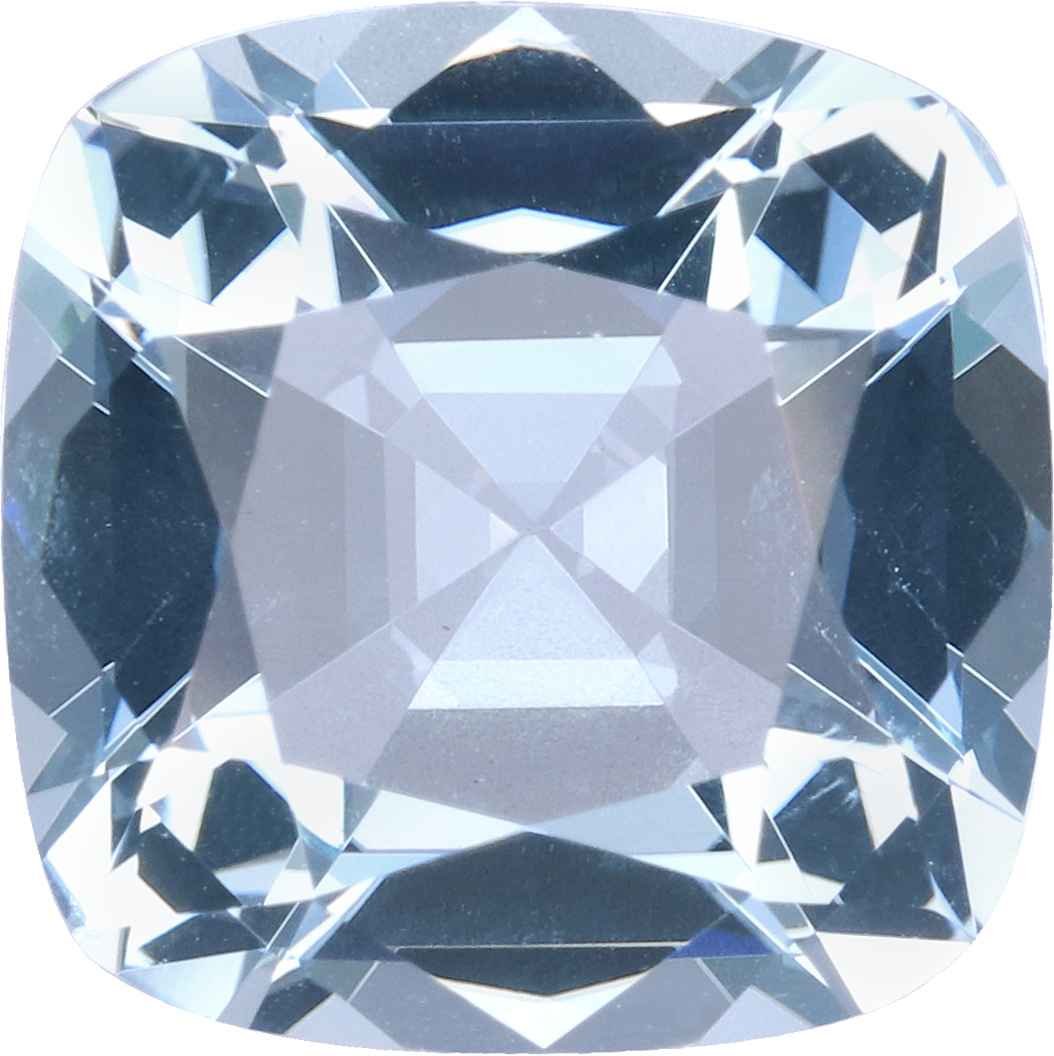Cushion cut aquamarine, 9.82 by 9.79 mm, shown at actual size