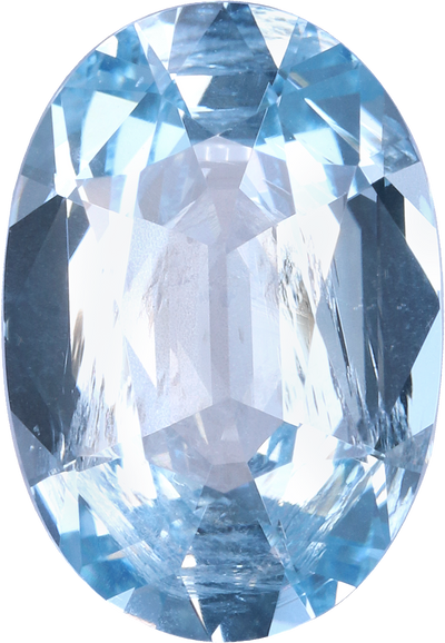 Oval cut aquamarine, 13.01 by 9.07 mm, shown at actual size