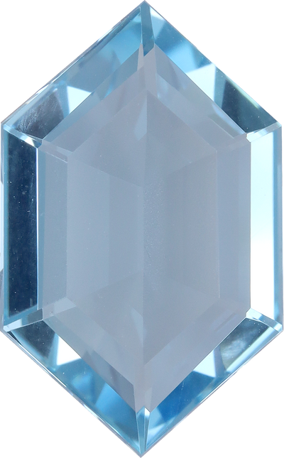 Fancy cut aquamarine, 15.99 by 9.79 mm, shown at actual size