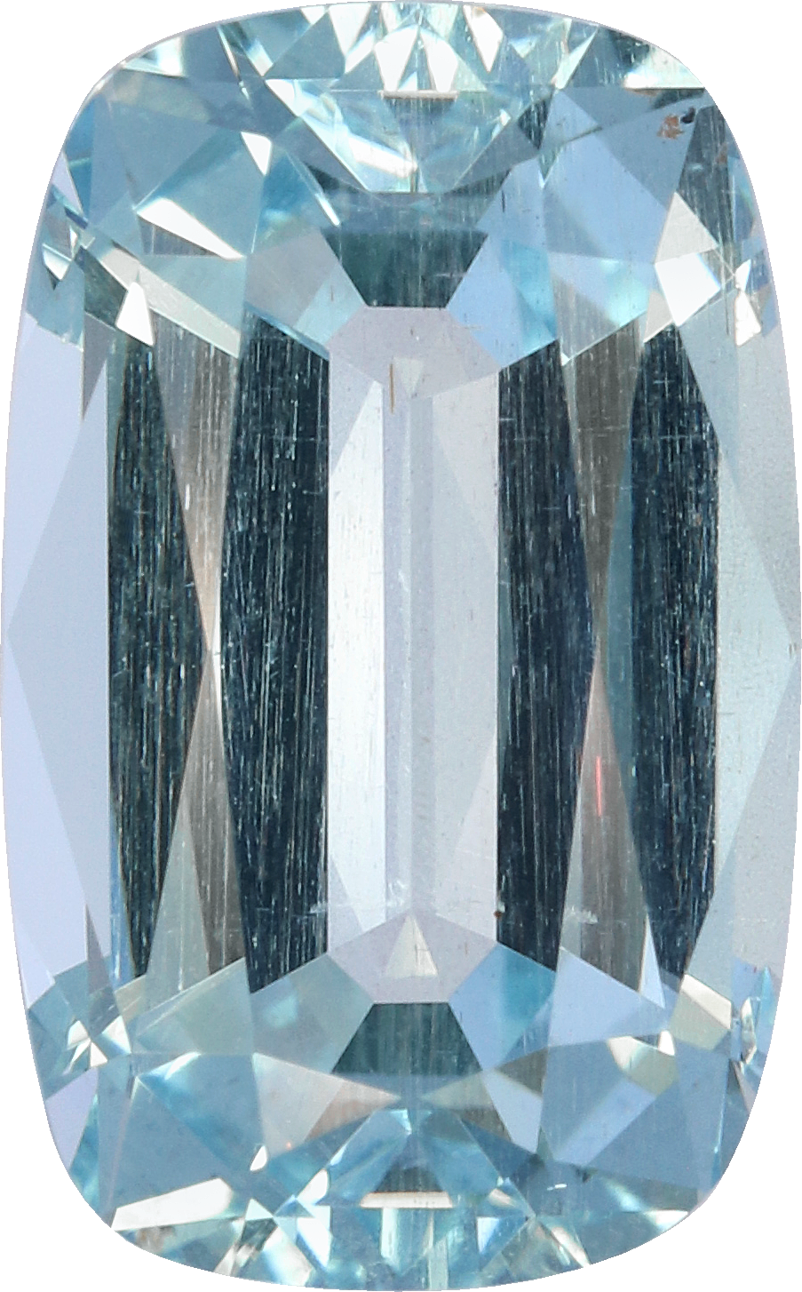 Cushion cut aquamarine, 13.06 by 8.09 mm, shown at actual size
