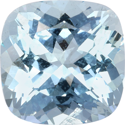 Cushion cut aquamarine, 10.23 by 10.21 mm, shown at actual size