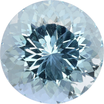 Round cut aquamarine, 11.07 by 11.01 mm, shown at actual size