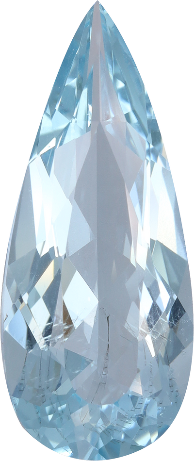 Pear cut aquamarine, 19.33 by 8.09 mm, shown at actual size