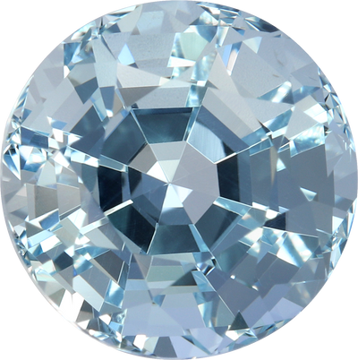 Round cut aquamarine, 10.12 by 10.12 mm, shown at actual size