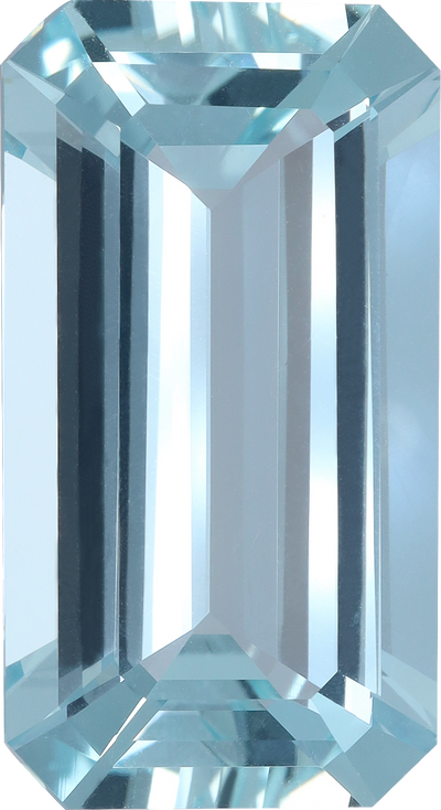 Rectangular cut aquamarine, 24.68 by 13.43 mm, shown at actual size