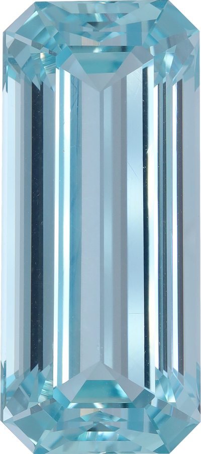 Rectangular cut aquamarine, 28.85 by 12.72 mm, shown at actual size