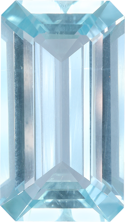 Rectangular cut aquamarine, 25.18 by 14.27 mm, shown at actual size