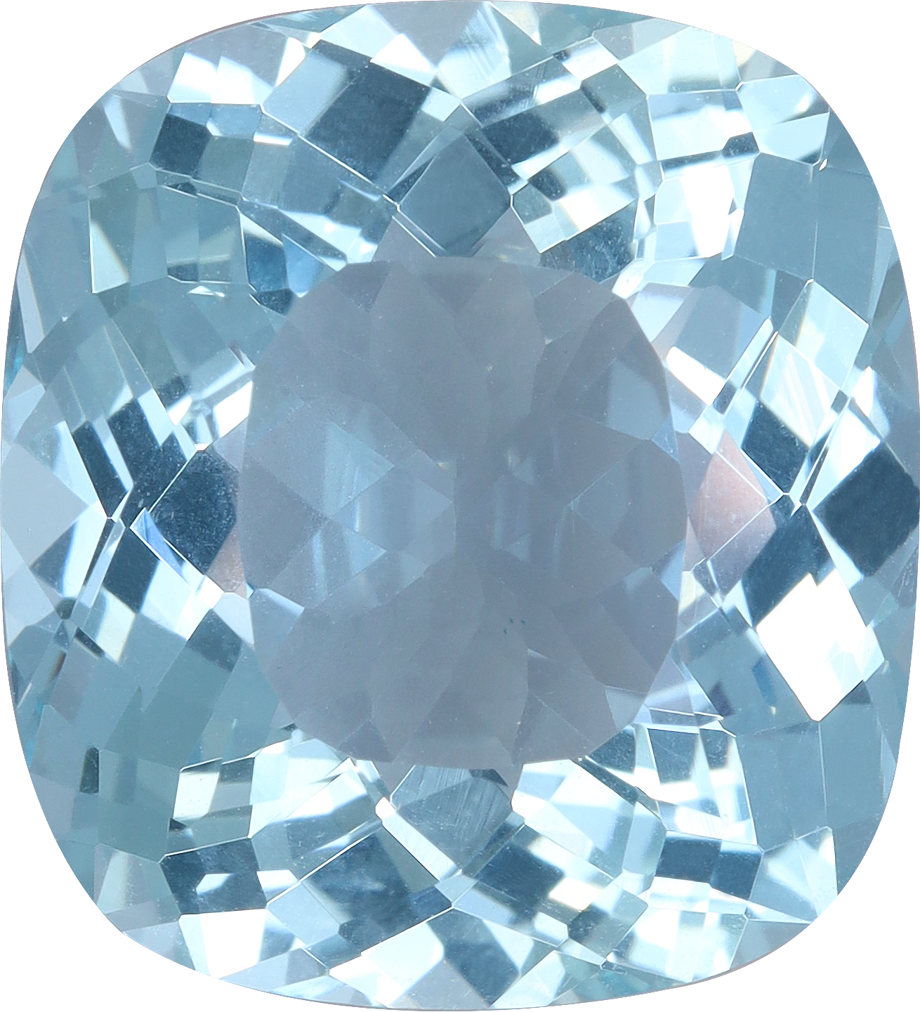 Cushion cut aquamarine, 17.33 by 15.88 mm, shown at actual size