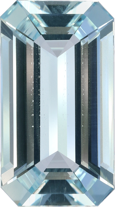 Rectangular cut aquamarine, 17.42 by 9.63 mm, shown at actual size