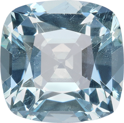 Cushion cut aquamarine, 9.63 by 9.61 mm, shown at actual size