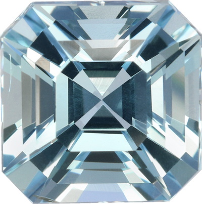 Square cut aquamarine, 7.52 by 7.52 mm, shown at actual size