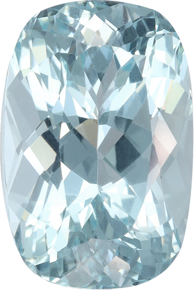 Cushion cut aquamarine, 16.34 by 10.89 mm, shown at actual size