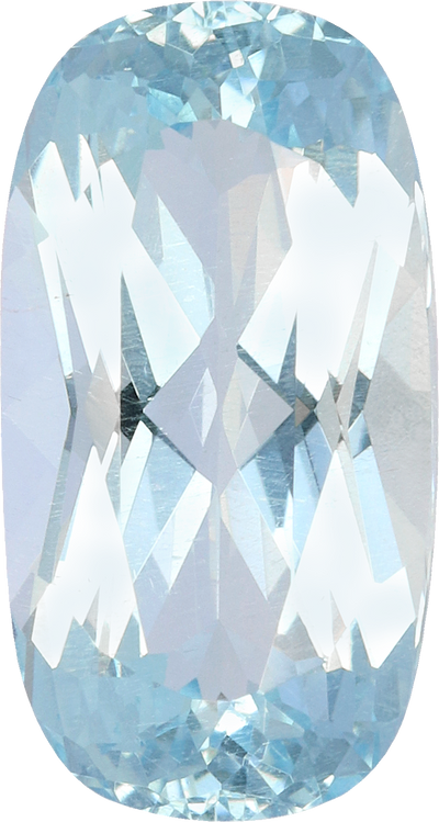Cushion cut aquamarine, 12.59 by 6.72 mm, shown at actual size