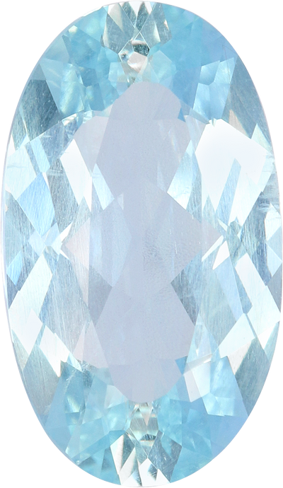 Oval cut aquamarine, 14.77 by 8.57 mm, shown at actual size
