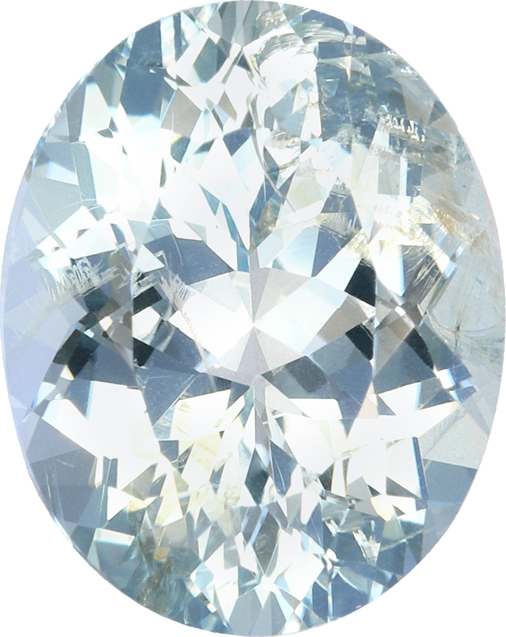 Oval cut aquamarine, 10.09 by 8.83 mm, shown at actual size