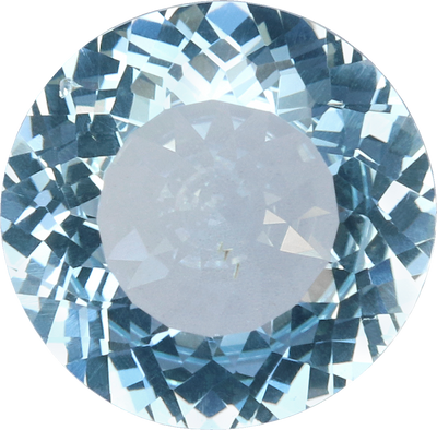 Round cut aquamarine, 8.8 by 8.7 mm, shown at actual size