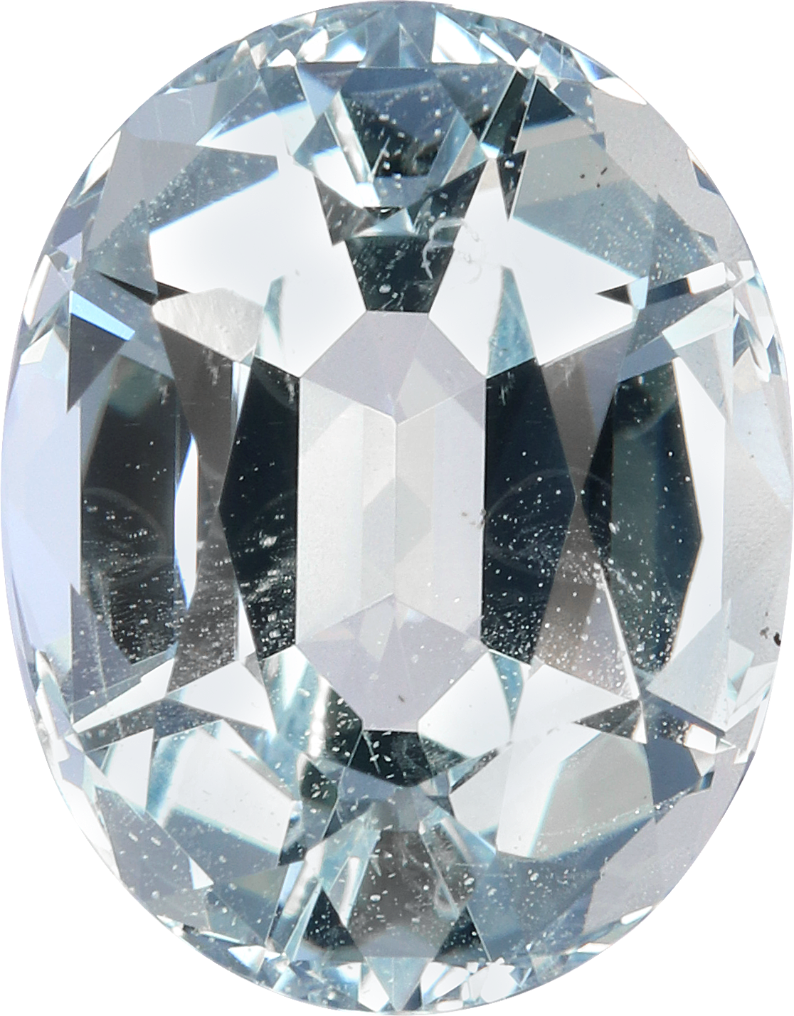 Oval cut aquamarine, 12.14 by 9.51 mm, shown at actual size