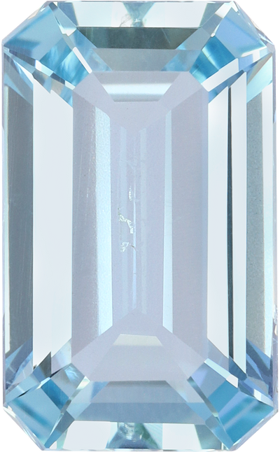 Rectangular cut aquamarine, 12.39 by 7.55 mm, shown at actual size