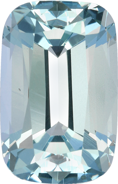 Cushion cut aquamarine, 11.11 by 7.12 mm, shown at actual size