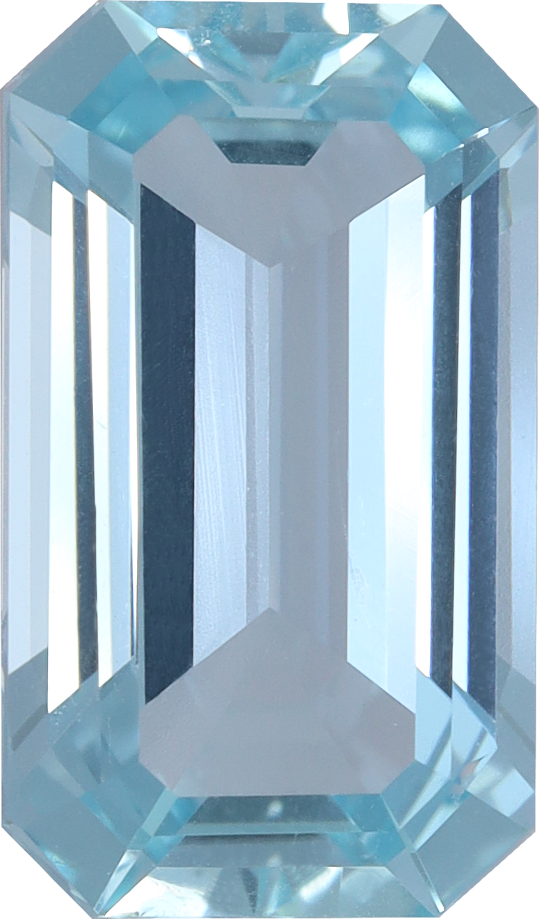 Rectangular cut aquamarine, 12.24 by 7.14 mm, shown at actual size
