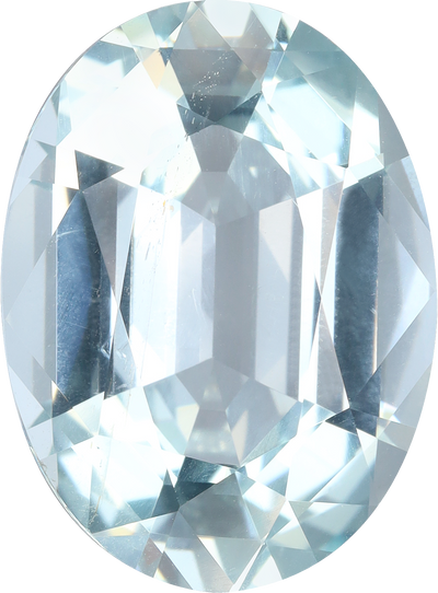 Oval cut aquamarine, 16.08 by 11.85 mm, shown at actual size
