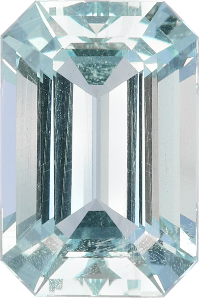 Rectangular cut aquamarine, 12.09 by 8.1 mm, shown at actual size