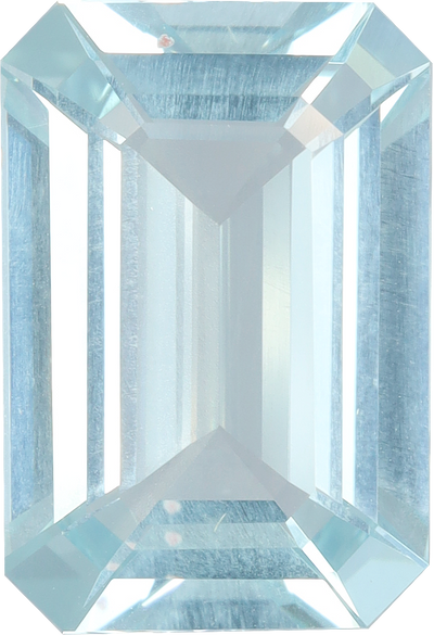 Rectangular cut aquamarine, 15.63 by 10.73 mm, shown at actual size