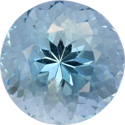 Round cut aquamarine, 7.68 by 7.67 mm, shown at actual size
